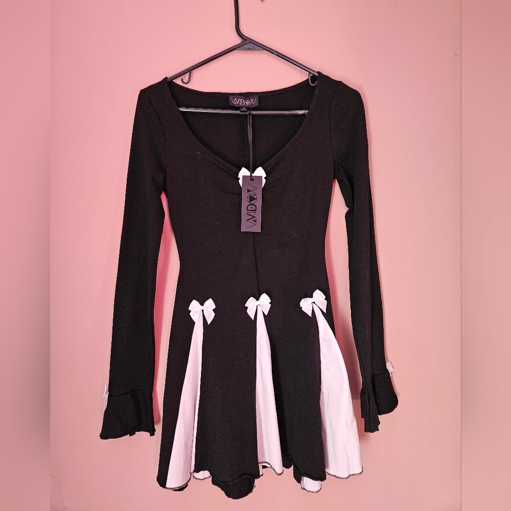 Dolls Kill Widow Goth Black And White Curious Elegance skater Dress NWT